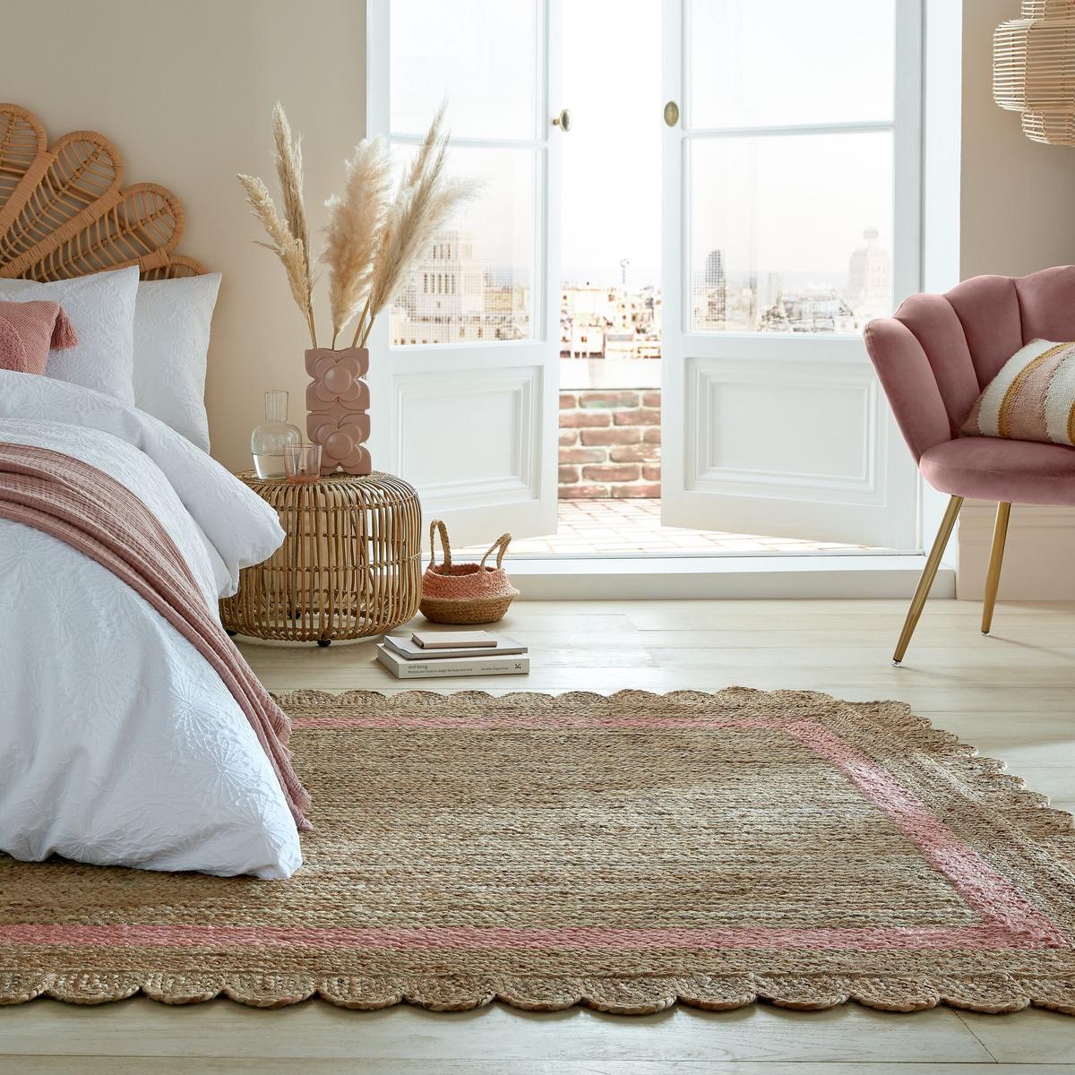 JUTETEPPICH handgewebt PLYM, geometrisch, Braun-Rosa, 160 x 230 cm - Braun, Naturmaterialien (230/160cm) - KADIMA DESIGN