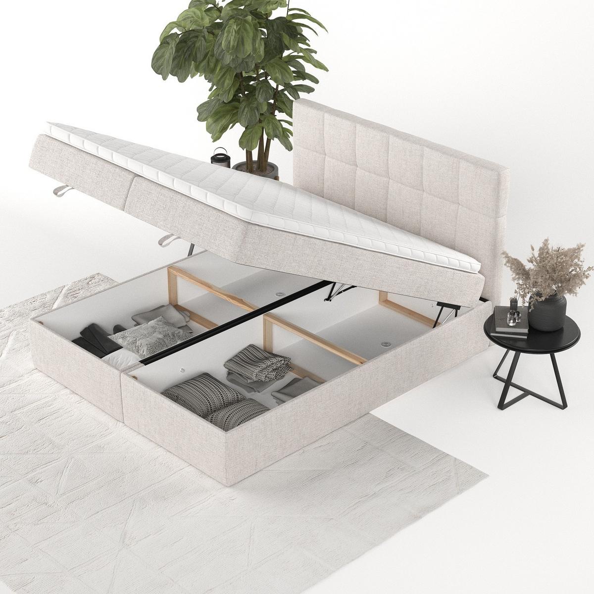 BOXBETT Savio 200/200 cm Hellbeige im Neve Stoff - Sandfarben/Schwarz, Holz/Holzwerkstoff (200/200cm) - AltaBeds