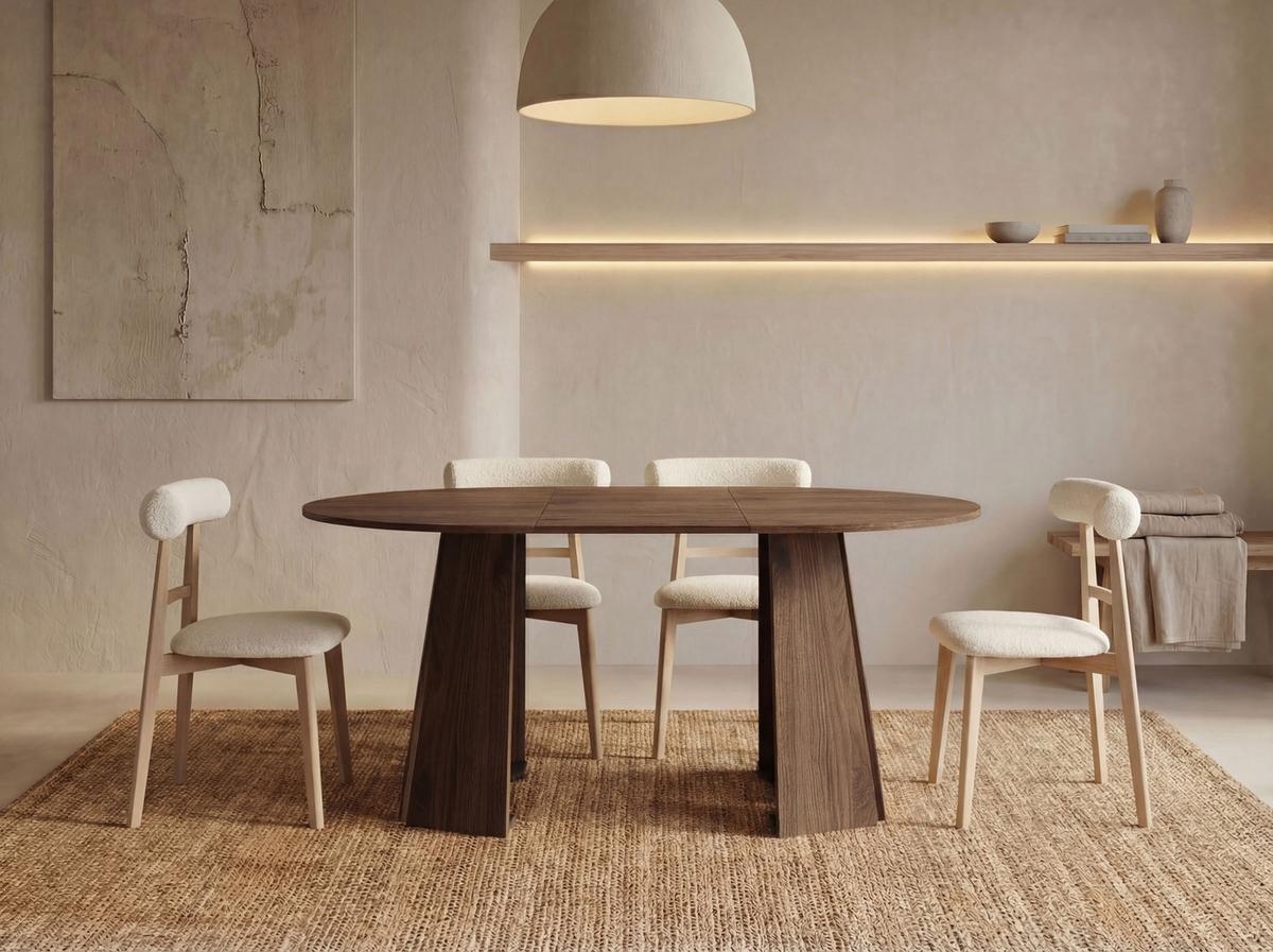 ESSTISCH Lunda rund ausziehbar verlängerbar, Wallnuss Dunkelbraun 100-140/100/76 cm - Walnussfarben/Schwarz, Holzwerkstoff (100/140/76cm) - WFL GROUP