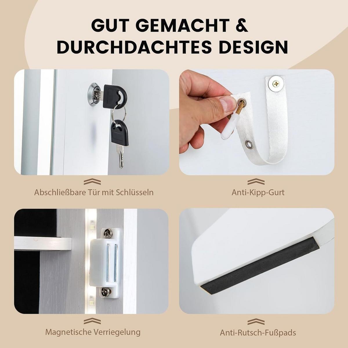 SCHMUCKSCHRANK 151cm Weiß - Weiß, Holz (41/151/38cm) - COSTWAY