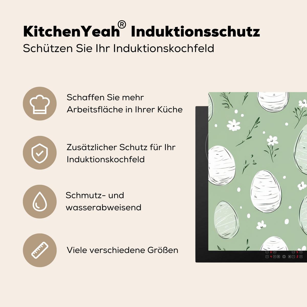 HERDABDECKPLATTE Grün - Eier - Muster Induktionsmatte 77x59 cm - Waldgrün, Kunststoff (77/59/0.2cm) - MuchoWow