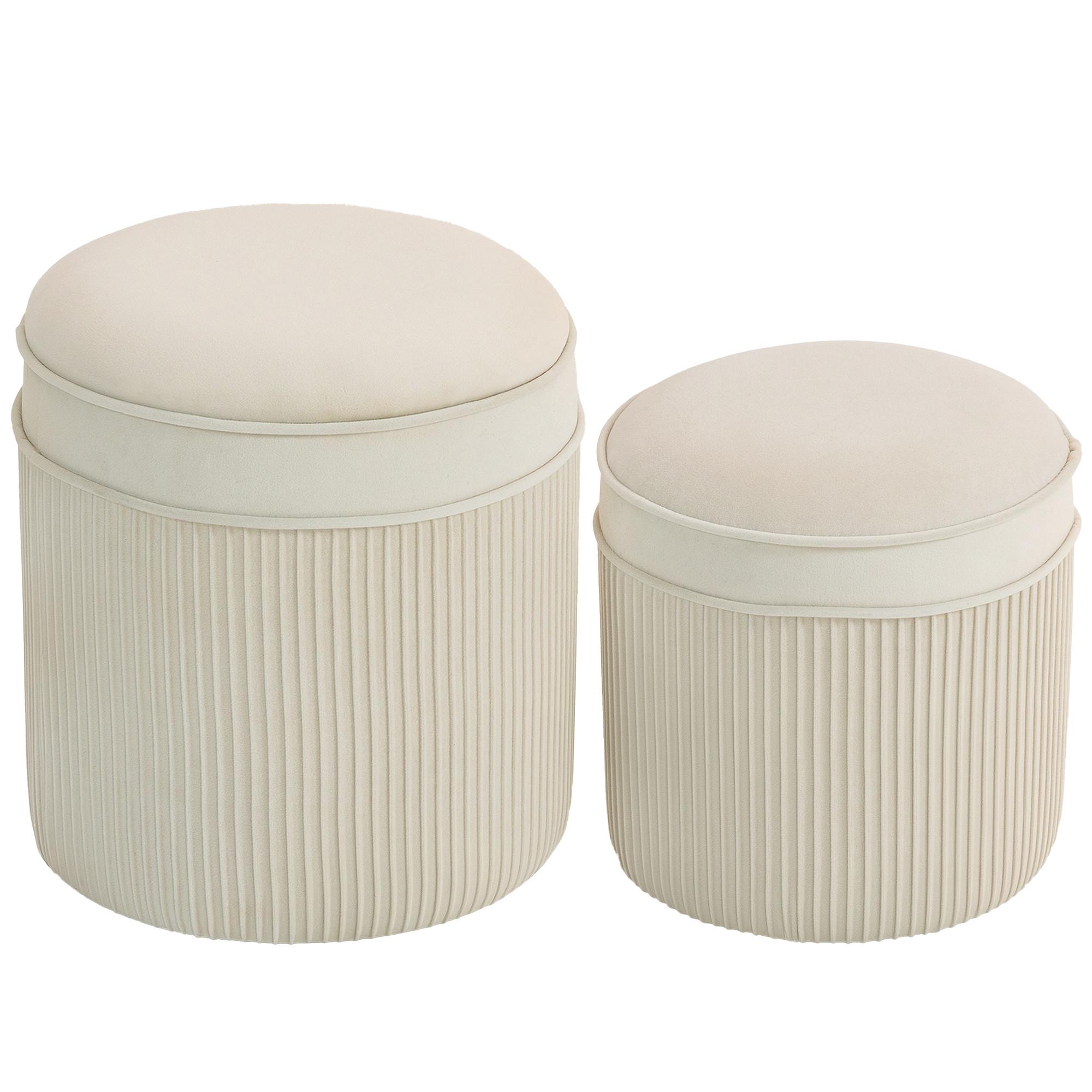 SITZHOCKER mit Stauraum Hocker und Deckel, Samtoptik - Creme/Weiß, Textil (36/41.5/36cm) - HOMCOM