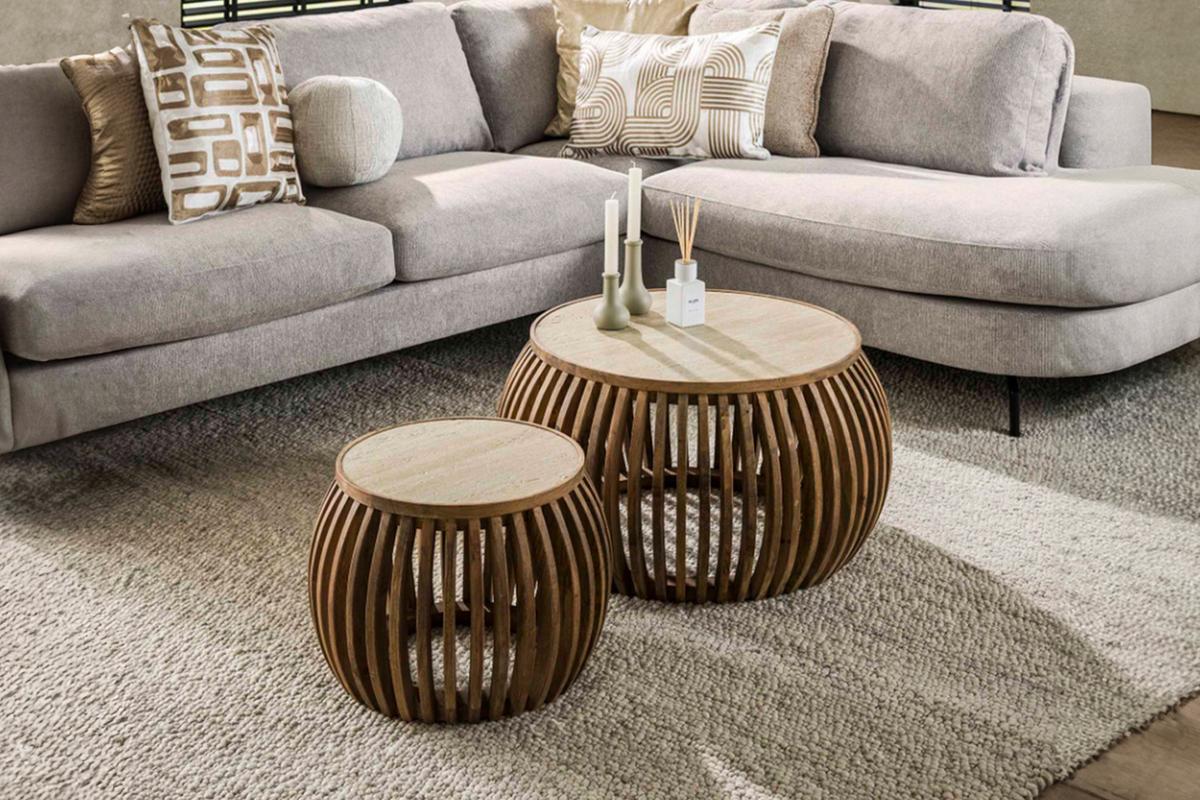 COUCHTISCH ATUEL 2ER SET Weiß Keramik - Weiß/Braun, Mangoholz/Keramik (75/75/40cm) - KAWOLA