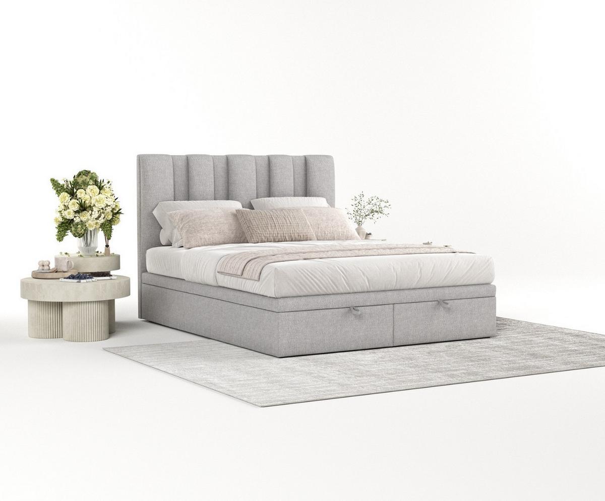 POLSTERBETT Orta mit Stauraum 140/200 cm Grau im Megan Stoff - Schwarz/Grau, Holz/Holzwerkstoff (140/200cm) - AltaBeds