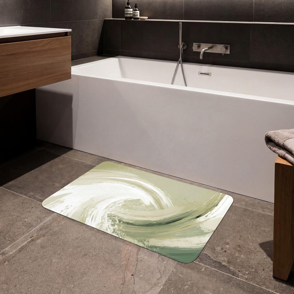 BADEMATTE Abstrakt - Pinselstriche - Wellen - Grün 80x50 cm - Mintgrün, Textil (80/50cm) - OnlyWow