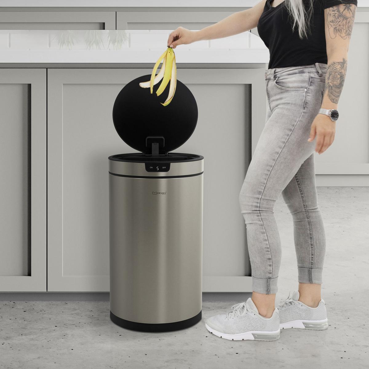 MÜLLEIMER mit Sensor 30L rund aus Edelstahl Silber - Silberfarben, Metall (29/52/29cm) - ML-DESIGN