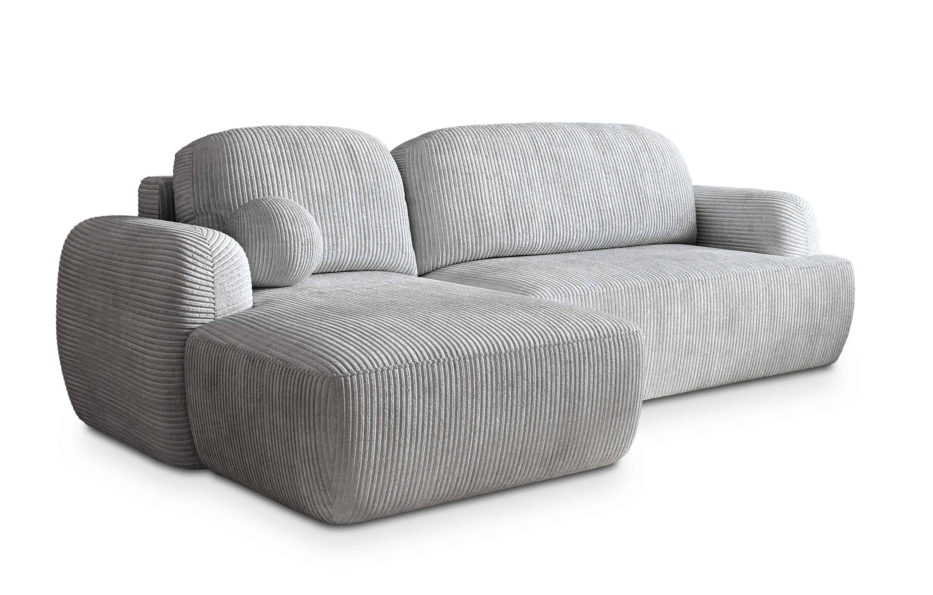 ECKSOFA MODENZA P L-S Hellgrau Kordstoff mit Schlaffunktion - Hellgrau/Schwarz, Holz/Kunststoff (266/148cm) - MASSENO