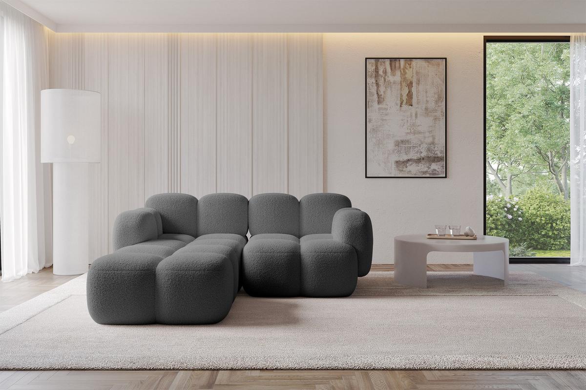 ECKSOFA modulares Sofa Links Miko-L1 214x205x75 Grau Bouclé - Chromfarben/Schwarz, Holzwerkstoff/Kunststoff (214/205cm) - ALTDECOR