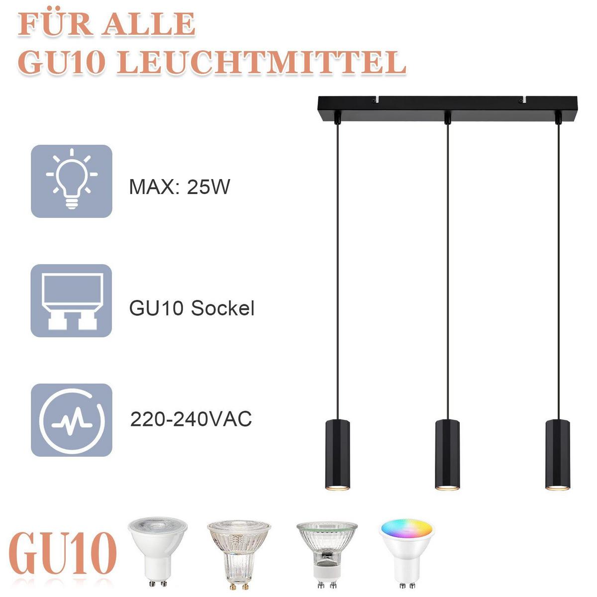PENDELLEUCHTE Stärke 3-flammig 44/6/170 cm - Schwarz, Metall (44/6/170cm) - Nettlife