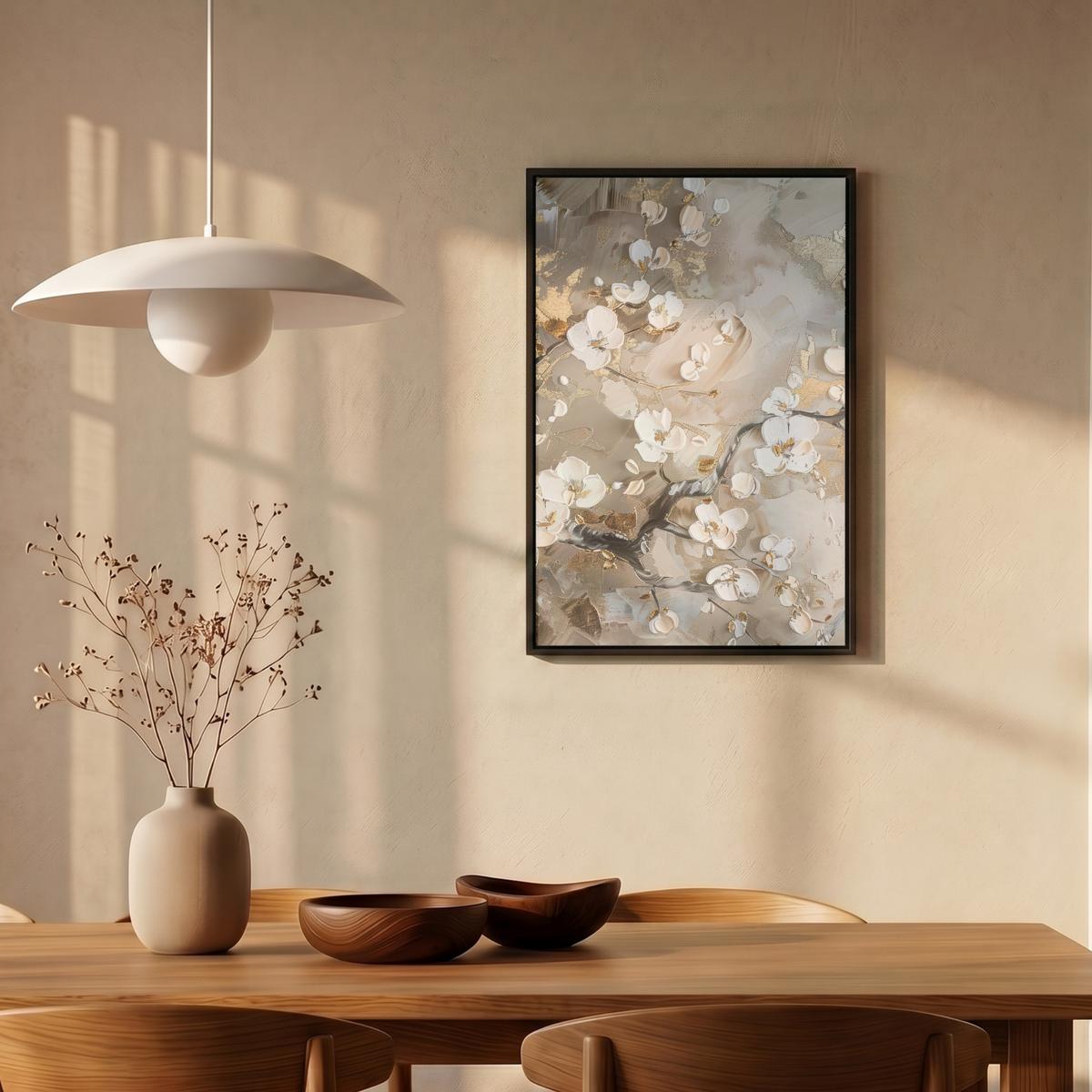 LEINWAND Bilder mit Rahmen - Blumen - Weiß - Gold - Beige - Luxus - 40x60 - Greige, Textil (40/60cm) - MuchoWow