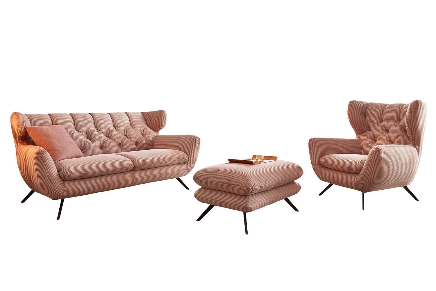SITZGRUPPE CHARME Rosé Cord - Rosa, Textil (175/94/95cm) - KAWOLA