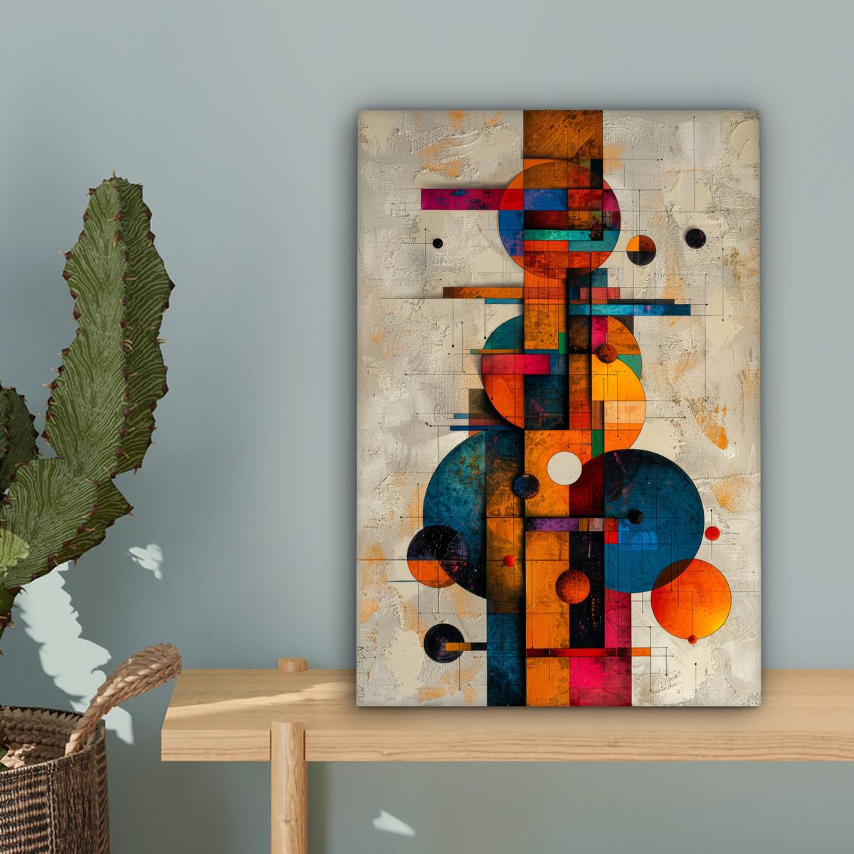 LEINWANDBILD Vintage - Moderne Kunst - Orange - Geometrische Formen Deko Wohnzimmer 20x30 cm - Multicolor, Textil (20/30cm) - MuchoWow