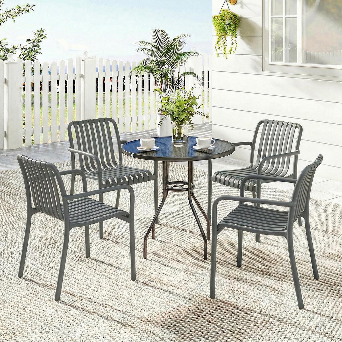 GARTENSTÜHLE 4er Set Kunststoff Dunkelgrau - Dunkelgrau, Kunststoff (55/81.5/58.5cm) - Outsunny