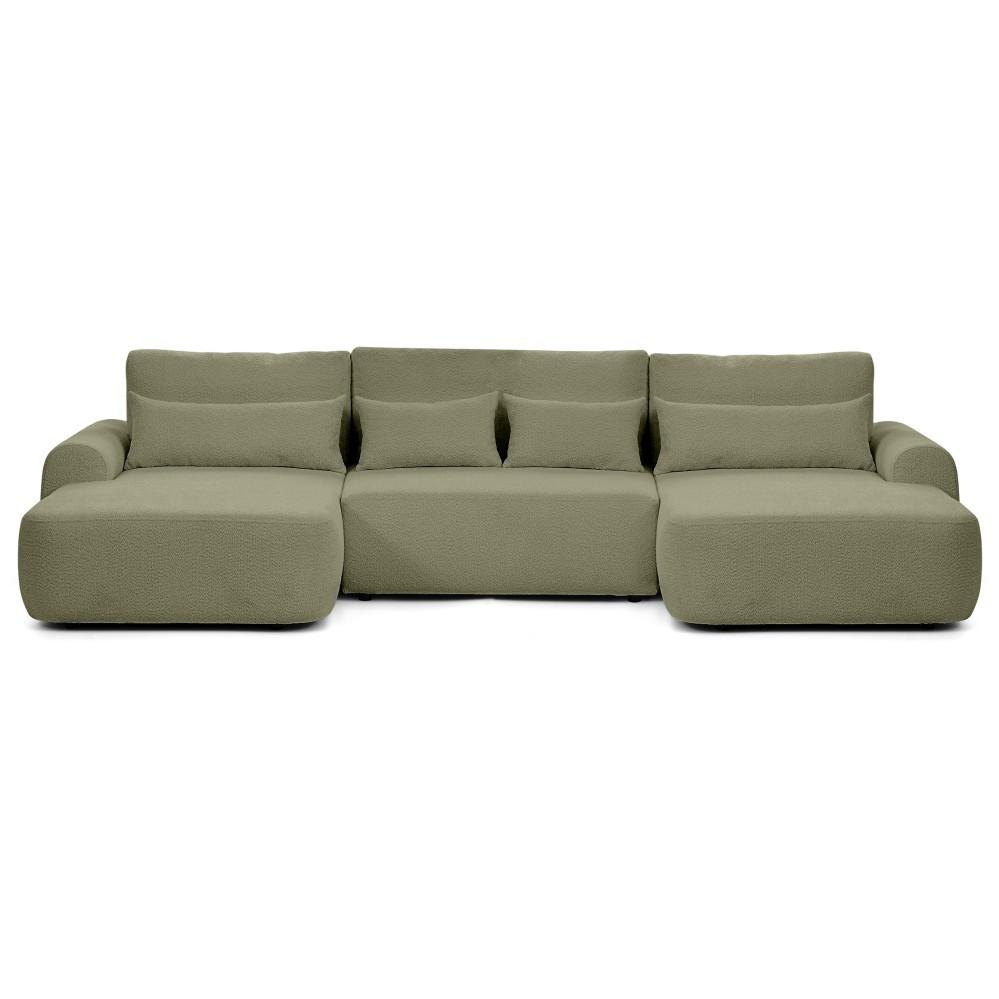 WOHNLANDSCHAFT Oliver mit Schlaffunktion, Grün, Bouclé-Stoff - Schwarz/Grün, Holzwerkstoff (355/87/160cm) - Beautysofa
