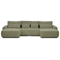 WOHNLANDSCHAFT Oliver mit Schlaffunktion, Grün, Bouclé-Stoff - Schwarz/Grün, Holzwerkstoff (355/87/160cm) - Beautysofa