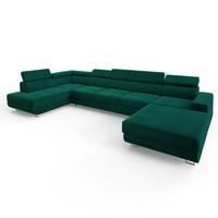 WOHNLANDSCHAFT GAIAN Grün Velours-Stoff mit Schlaffunktion - Grün, Holz (412/88/190cm) - MASSENO