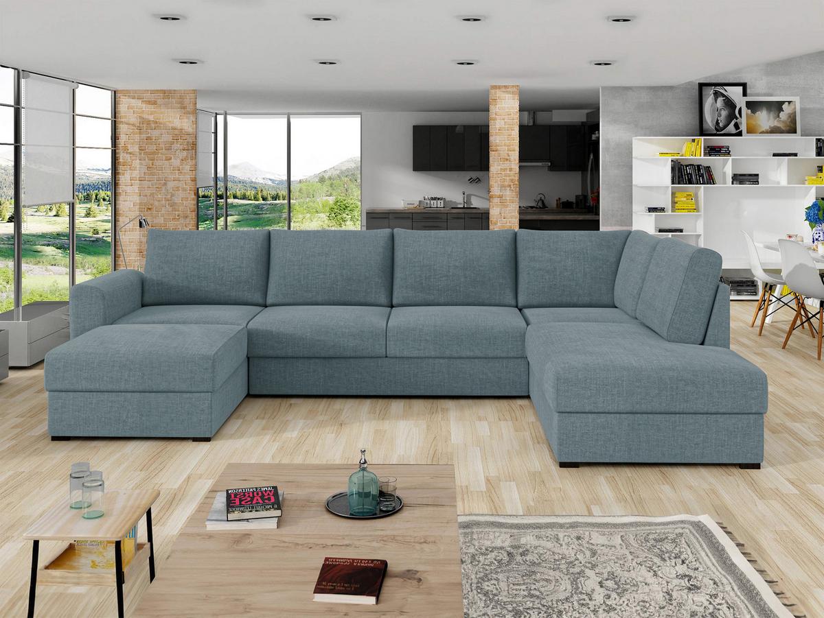 WOHNLANDSCHAFT Wilma Premium, Seite: Rechts - Blaugrau/Schwarz, Holz/Textil (305/85/188cm) - MIRJAN24