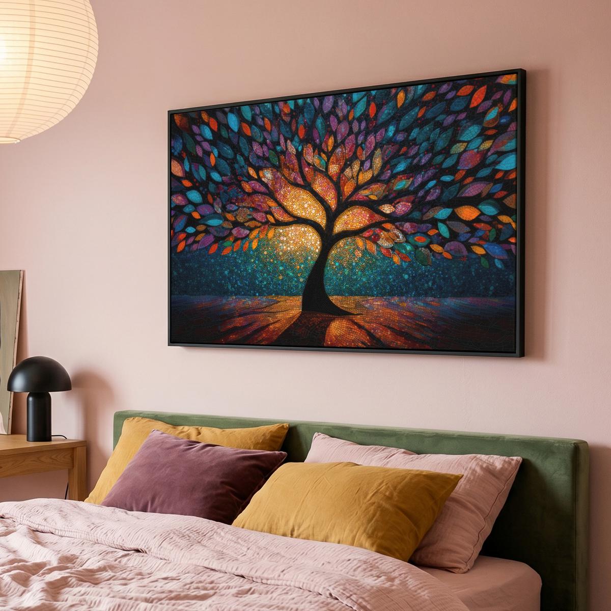 LEINWAND Bilder mit Rahmen - Mosaik - Bunt - Baum - Äste - 120x80 - Multicolor, Textil (120/80cm) - MuchoWow