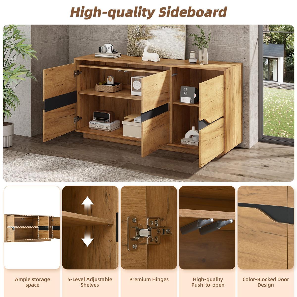 INDUSTRIE-SIDEBOARD in Holzoptik und Schwarz, 3 Türen - Beige, Textil (40/70/140cm) - Urban Meuble