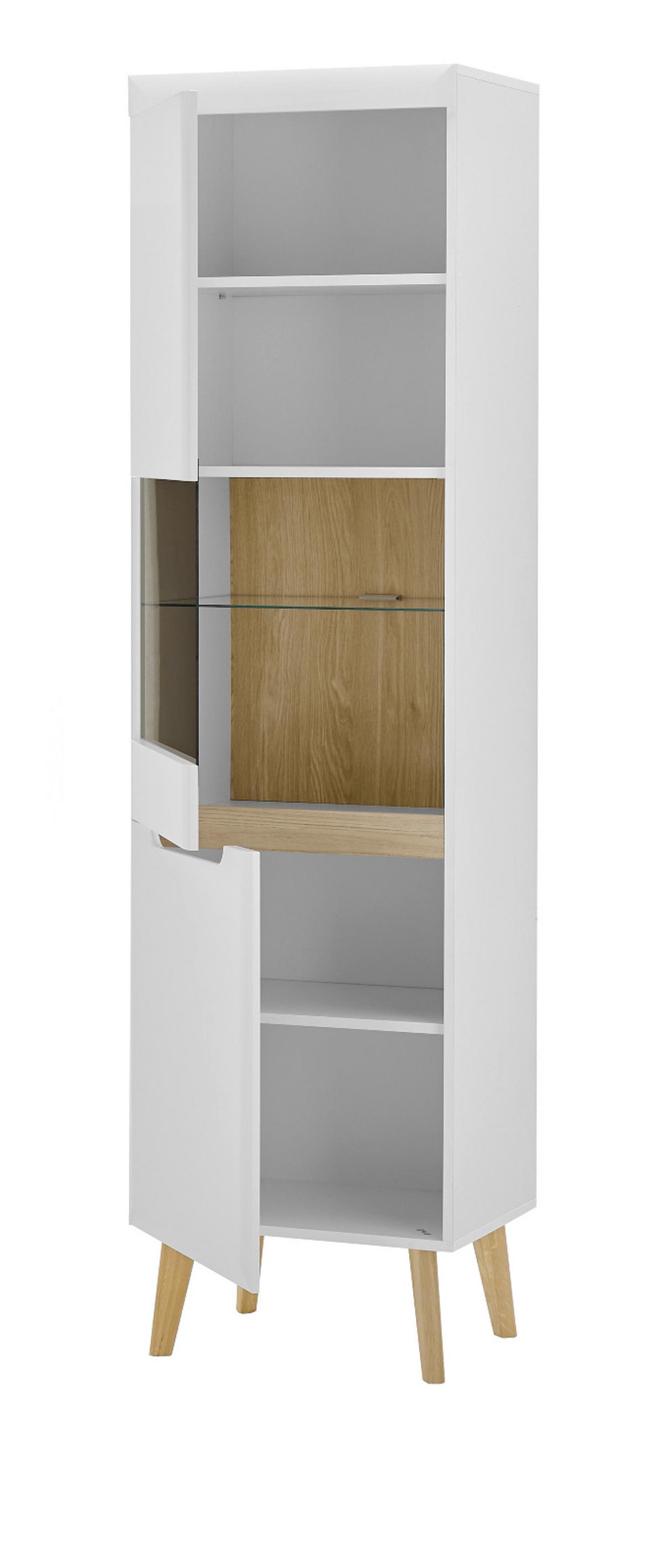 VITRINE weiß, Eiche, skandinavisch 53 x 197 cm, Vitrinenschrank mit Soft-Close - Eichefarben/Weiß, Glas/Holz (53/197/40cm) - Furn.Design