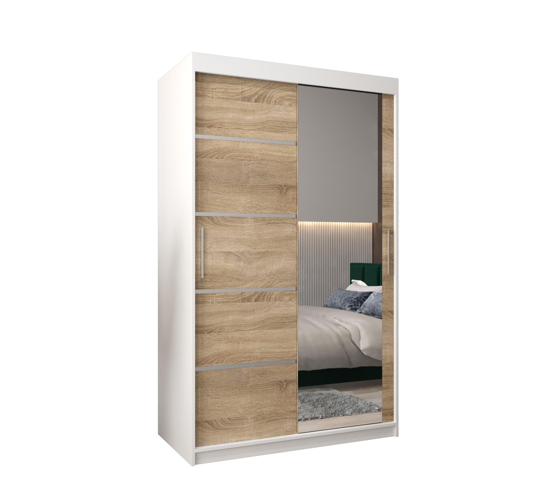 SCHWEBETÜRENSCHRANK 200/120/62 2-türig - Silberfarben/Weiß, Holz/Kunststoff (120/200/62cm) - MÖBEL KRYSPOL