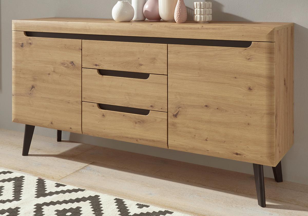 SIDEBOARD Artisan Eiche schwarz, Kommode skandinavisch, 160 x 83 cm - Schwarz/Eiche Artisan, Holzwerkstoff (160/83/40cm) - Furn.Design