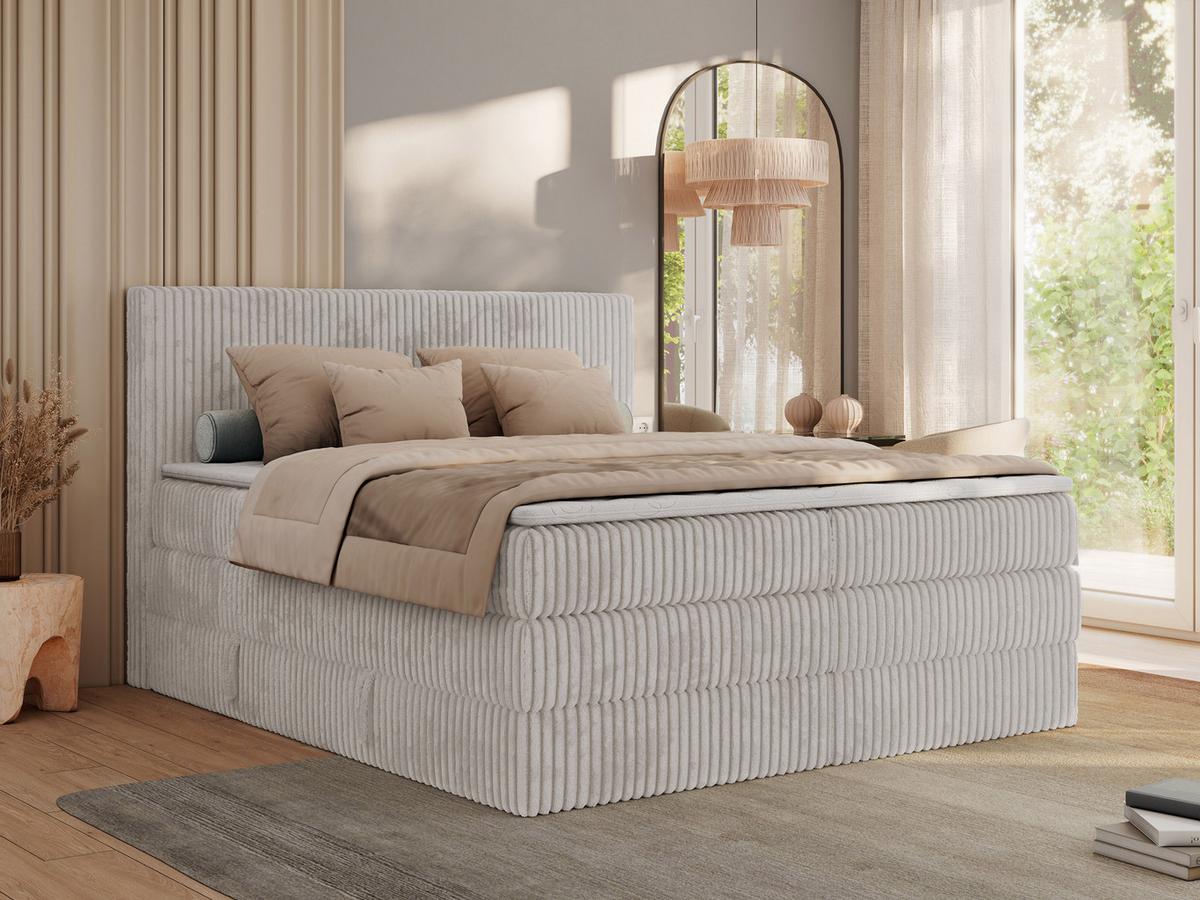 BOXSPRINGBETT TILIANO KING - 160/200 - Hellgrau Cord - H4 - Hellgrau, Holz/Textil (160/200cm) - MKS