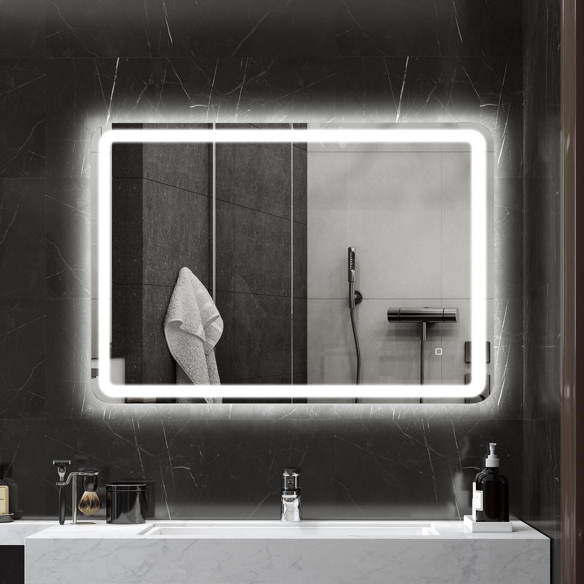 BADSPIEGEL Hartglas Silber - Silberfarben, Glas (4/100/70cm) - HOMCOM