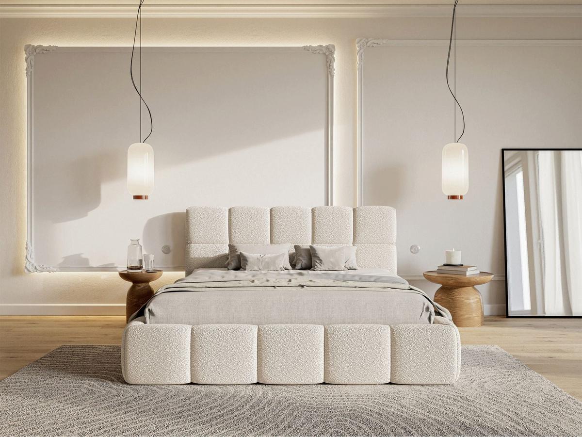POLSTERBETT Cloudy Hellbeige Bouclé, 120x200 cm - Ecru/Schwarz, Kunststoff/Textil (120/200cm) - Selsey