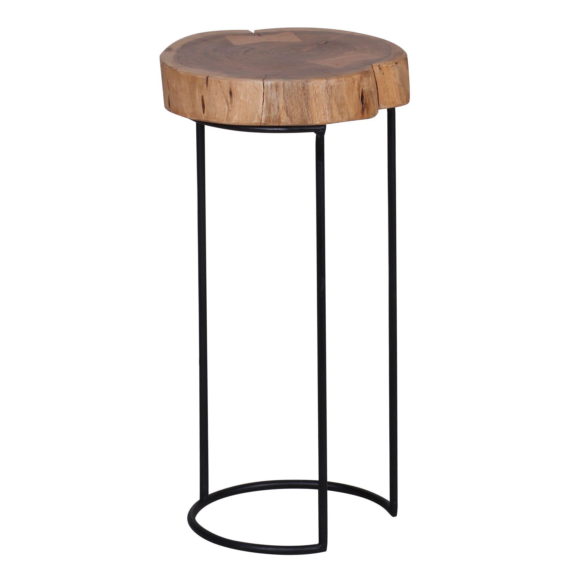 BEISTELLTISCH Massivholz Metallgestell Baumstammplatte Landhausstil INDI, Beige 28x28x55 cm - Beige/Schwarz, Holz/Metall (28/28/55cm) - KADIMA DESIGN