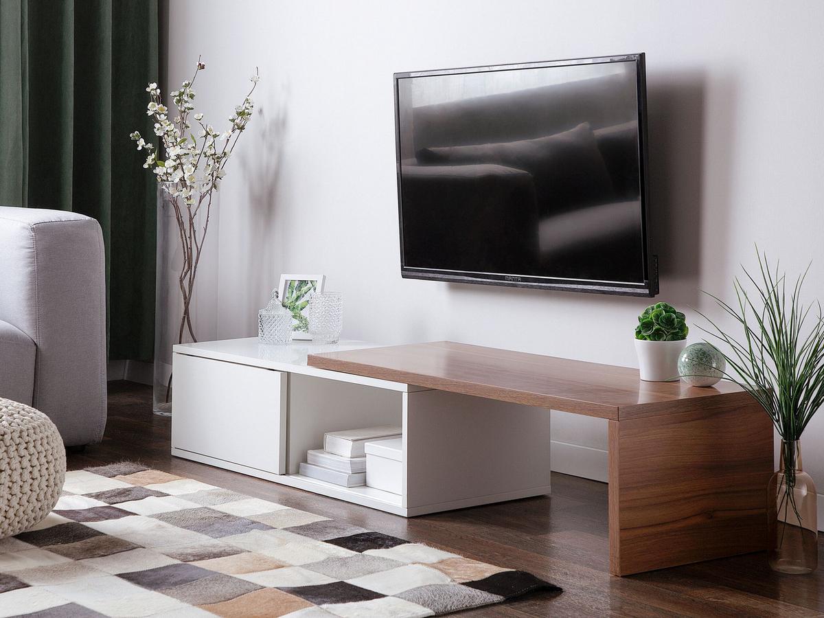 TV-MÖBEL Weiß, Dunkelbraun YONKERS 40/110-159/32 cm - Weiß, Holzwerkstoff (110/32/40cm) - Beliani