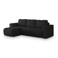 ECKSOFA RINOVA Schwarz Geflochtener Stoff mit Schlaffunktion - Schwarz, Holz (250/143cm) - MASSENO