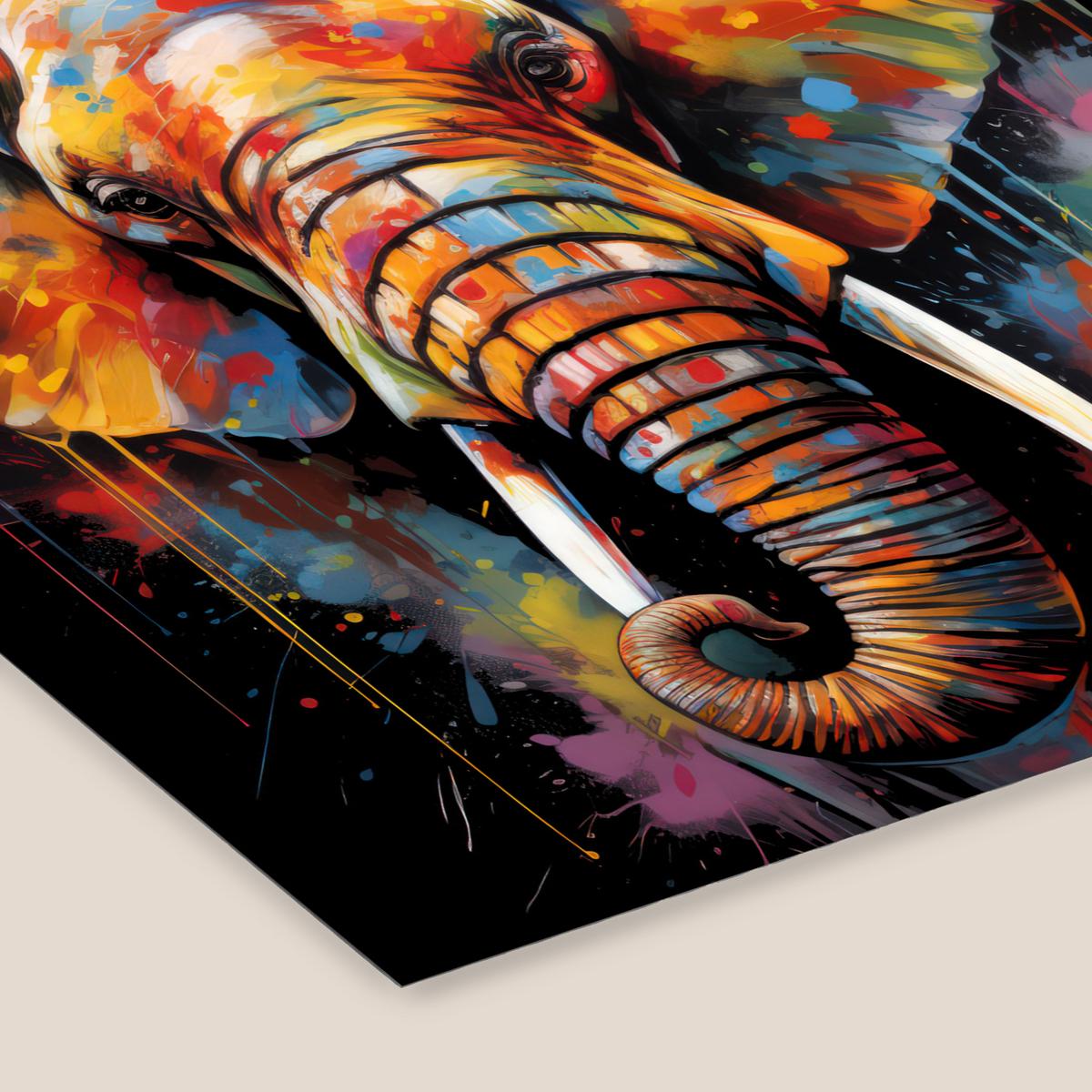 POSTER MIT RAHMENGERAHMTES BILD Elefant - Graffiti - Schwarz - Tiere - Farben 40x40 cm - Schwarz, Papier (40/40cm) - MuchoWow