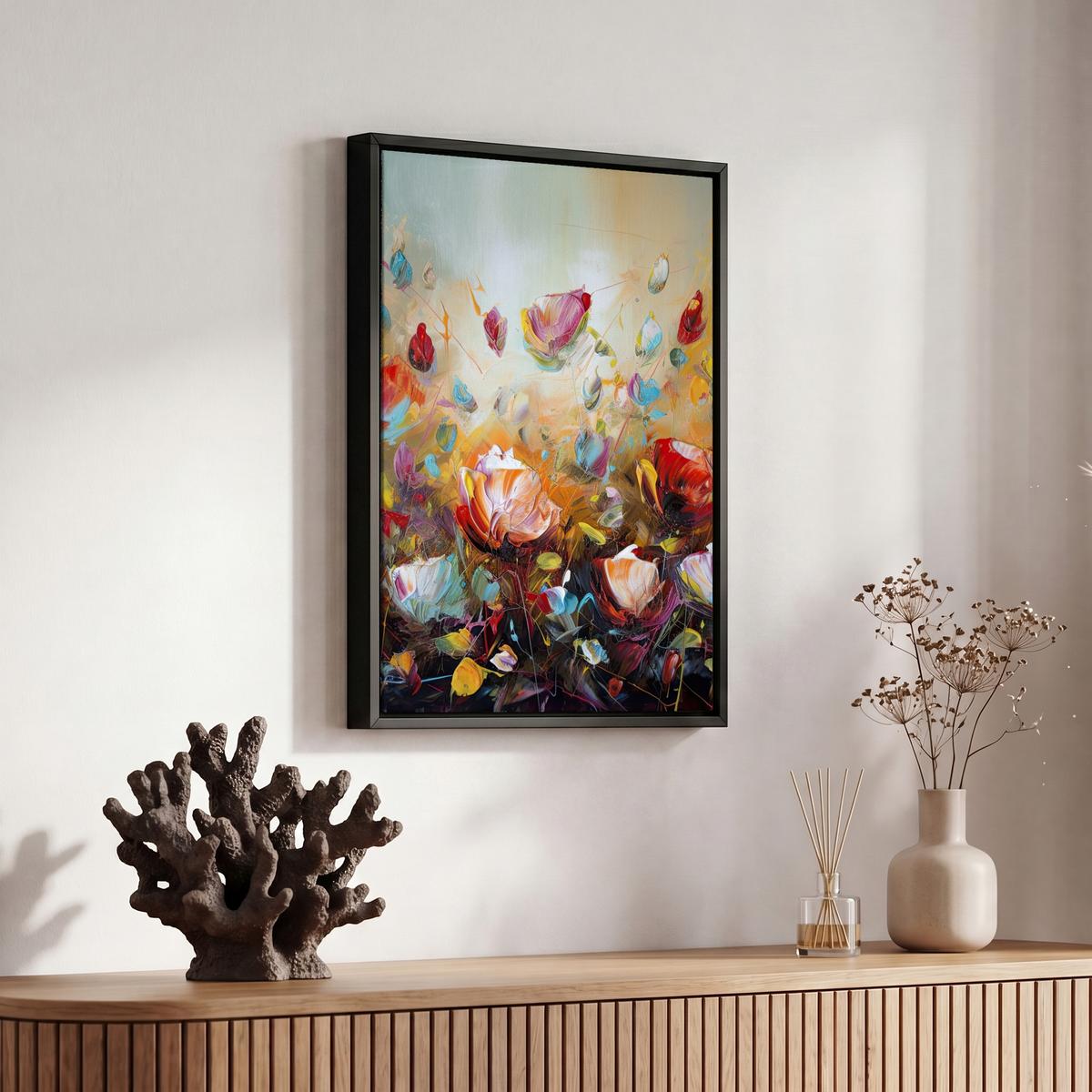 LEINWAND Bilder mit Rahmen - Blumen - Kunst - Natur - Ölgemälde - 20x30 - Multicolor, Textil (20/30cm) - MuchoWow