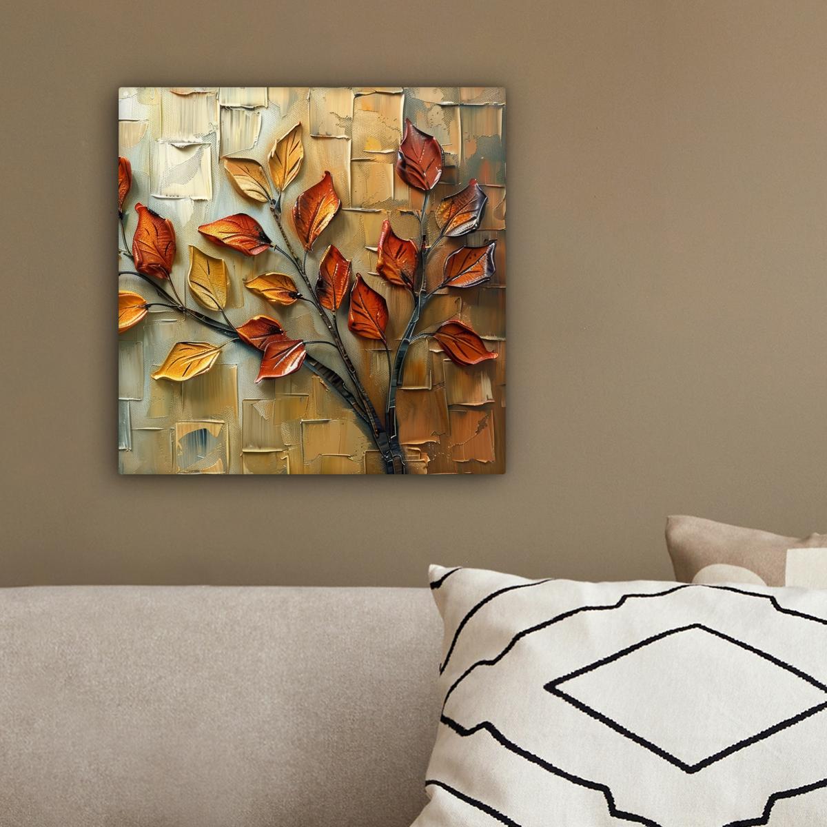 LEINWANDBILD Baum - Abstrakt - Natur - Kunst Deko Wohnzimmer 20x20 cm - Goldfarben, Textil (20/20cm) - MuchoWow
