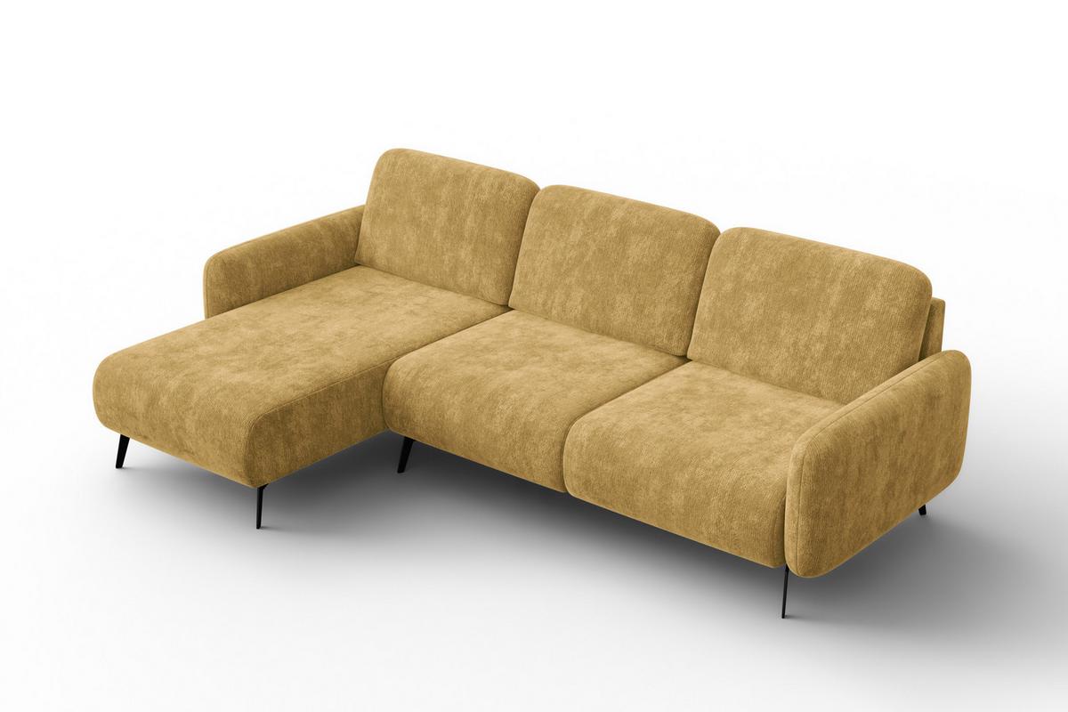 ECKSOFA FEBE 4-Sitzer LINKS, safranfarbener Chenille-Stoff - Gelb/Schwarz, Holz/Textil (264/157cm) - Wozimo