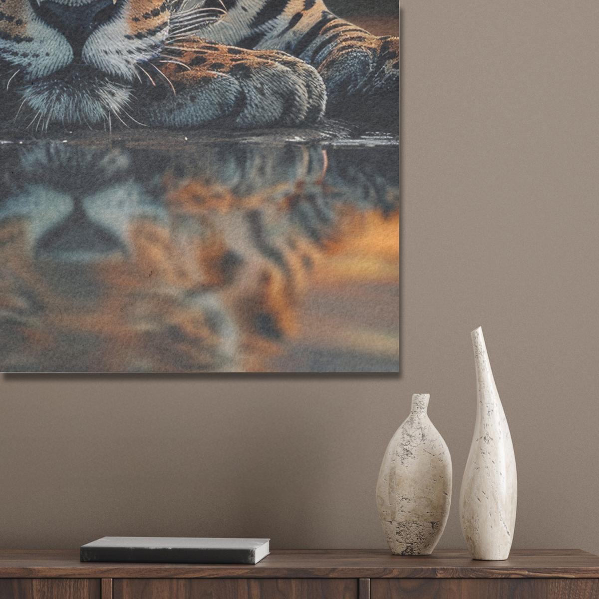 AKUSTIKBILD Natur - Leopard - Tier - Sonnenuntergang - Modern Wandbilder 60x80 cm - Orange, Kunststoff (60/80/0.9cm) - MuchoWow