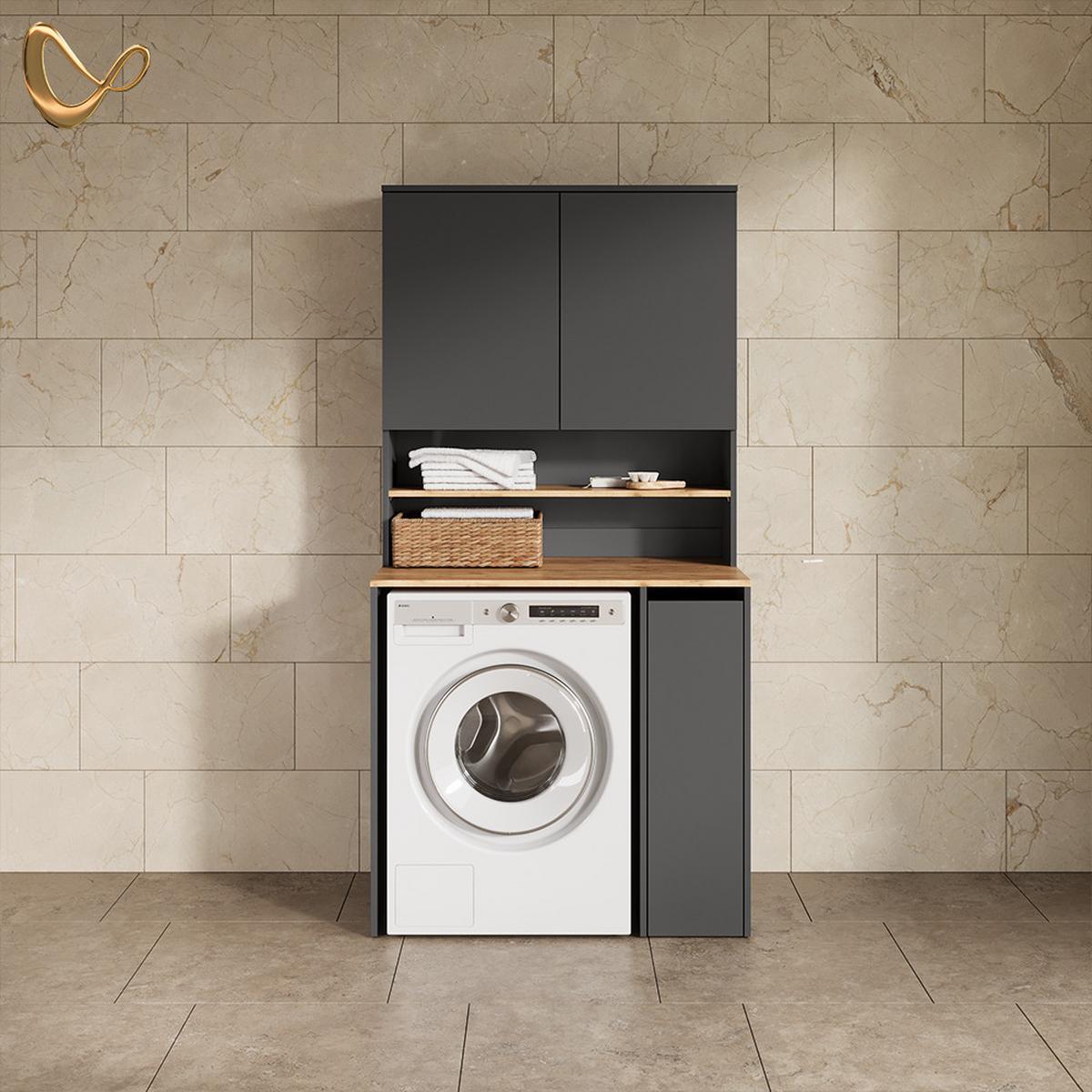 WASCHMASCHINENSCHRANK Paolina Anthrazit/Goldkraft Eiche 93.6 x 88.2 cm 2 Teile mit Regal - Honigeiche/Anthrazit, Holzwerkstoff (93.6/88.2/60.3cm) - Livinity®