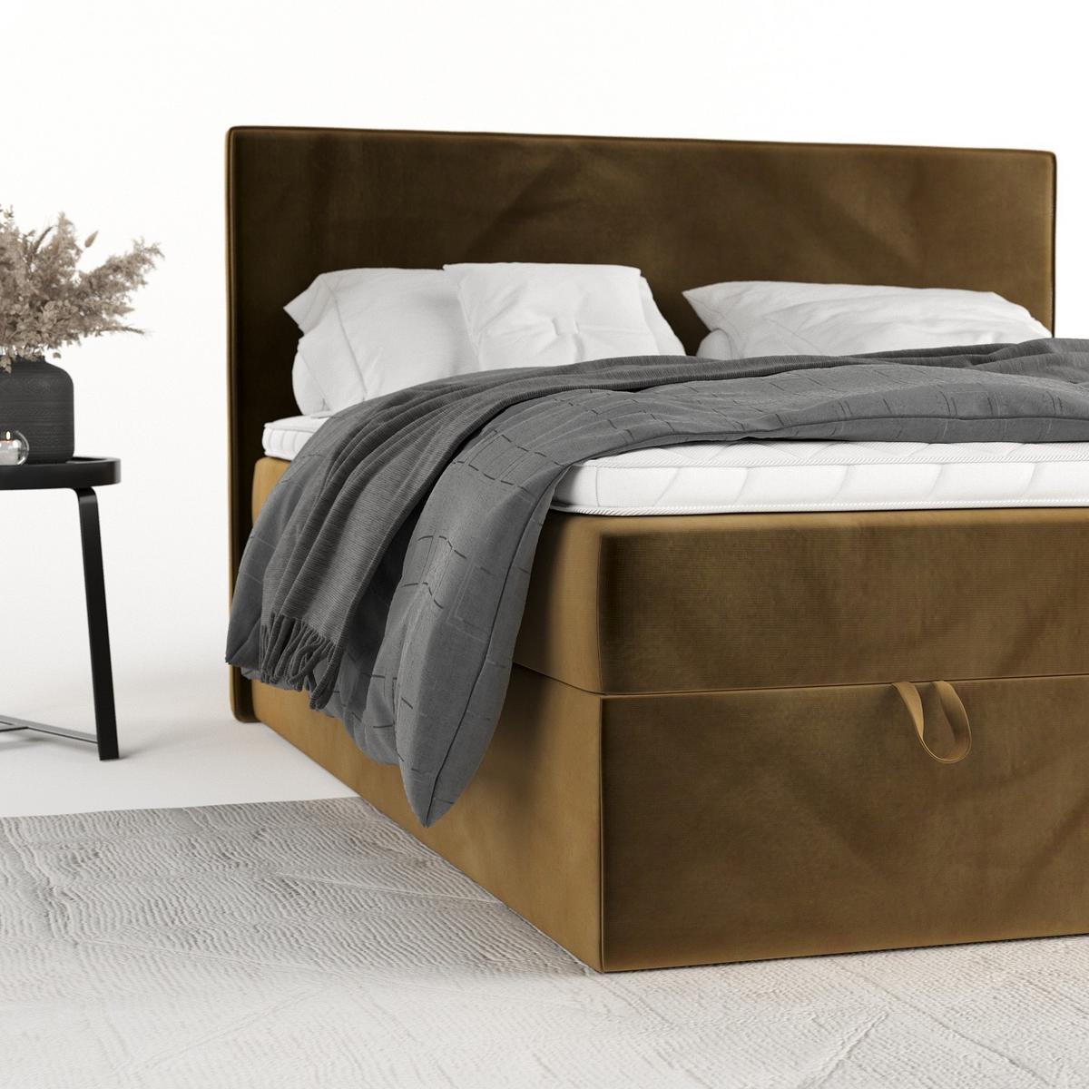 BOXBETT Velma 180/200 cm Honiggelb im Kronos Stoff - Schwarz/Honig, Holz/Holzwerkstoff (180/200cm) - AltaBeds