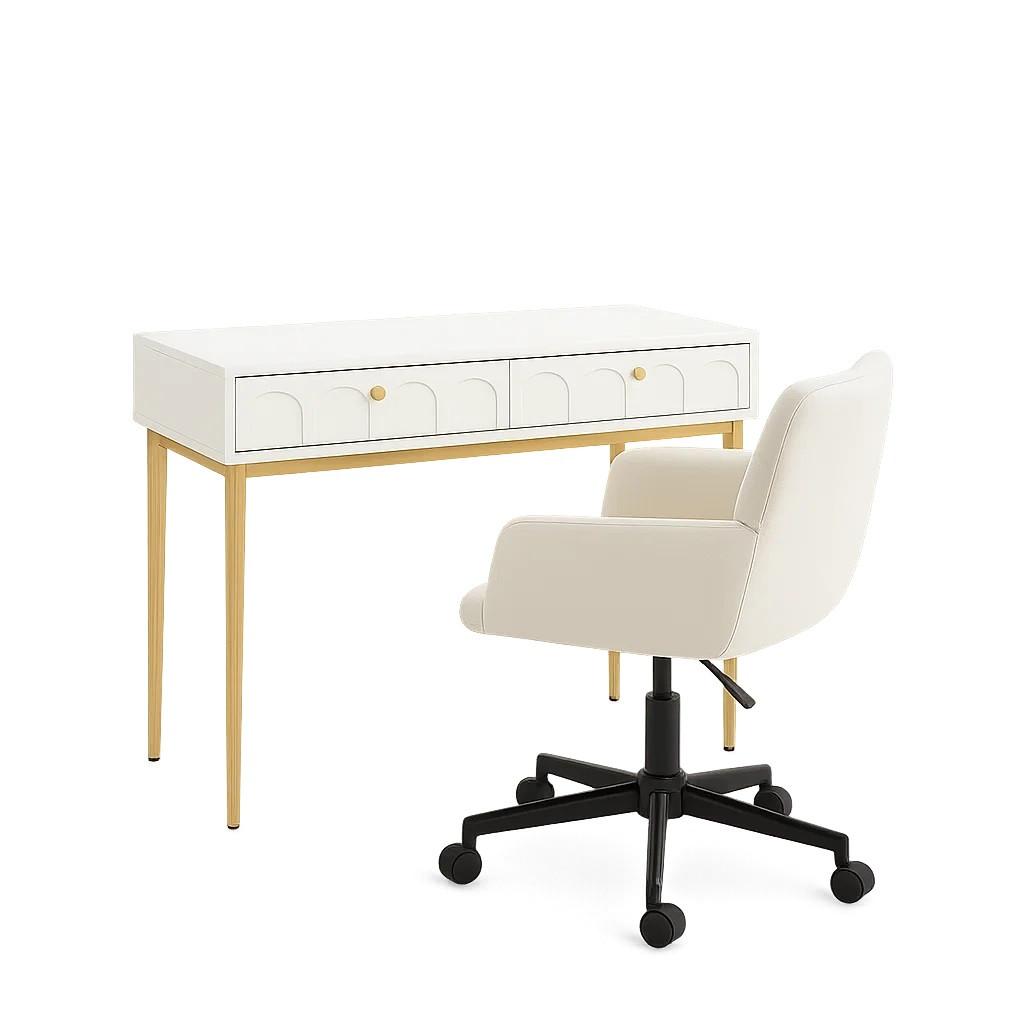 SCHREIBTISCH SET mit 2 Schubladen & Drehstuhl - Weiß, Holzwerkstoff (77/100/45cm) - Urban Meuble