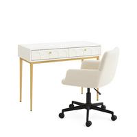 SCHREIBTISCH SET mit 2 Schubladen & Drehstuhl - Weiß, Holzwerkstoff (77/100/45cm) - Urban Meuble
