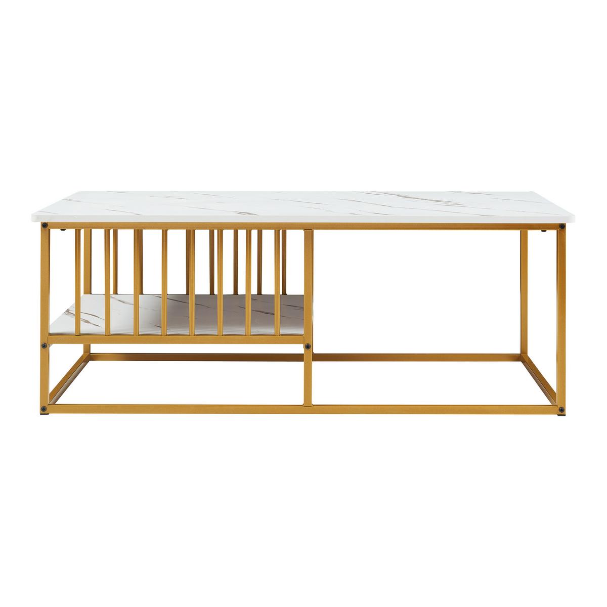 COUCHTISCH Raukurg 120/60/44 cm - Goldfarben/Weiß, Holzwerkstoff/Metall (60/120/44cm) - [en.casa]