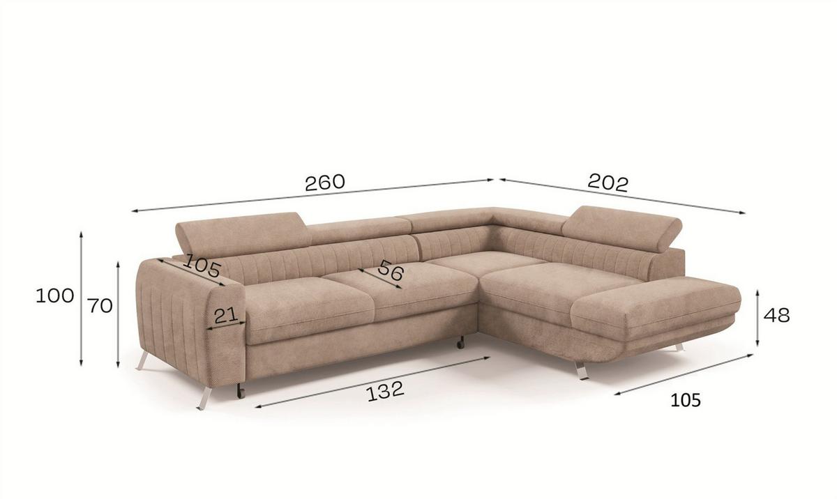 ECKSOFA Marios Mit Schlaffunktion - Beige, Holzwerkstoff/Textil (260/202cm) - Fun Möbel