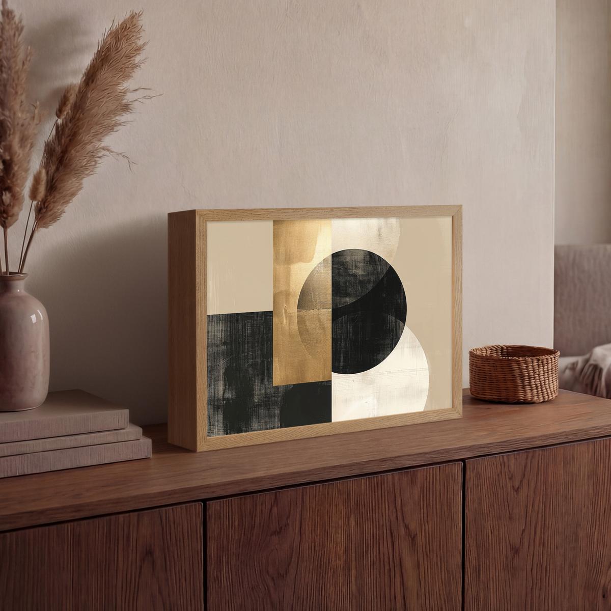 WANDLEUCHTE MIT AKKU Abstrakt - Modern - Schwarz - Gold 40x30 cm - Sandfarben, Holzwerkstoff (40/30/8cm) - OnlyWow
