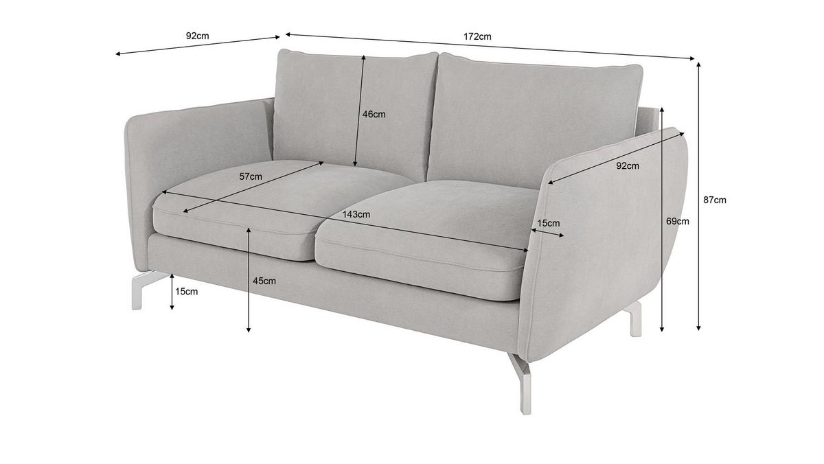 2-SITZER-SOFA Elou Silber Microfaser - Chromfarben/Silberfarben, Holz/Textil (172/87/92cm) - S-Style Möbel
