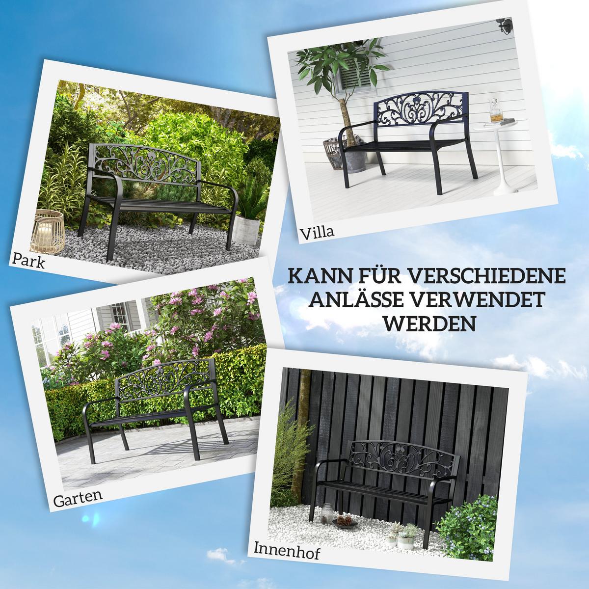 WETTERFESTE SITZBANK, bis 250 kg Belastbar, 127cm x 60cm x 87cm, Metall, Schwarz - Schwarz, Metall (60/87/127cm) - Outsunny