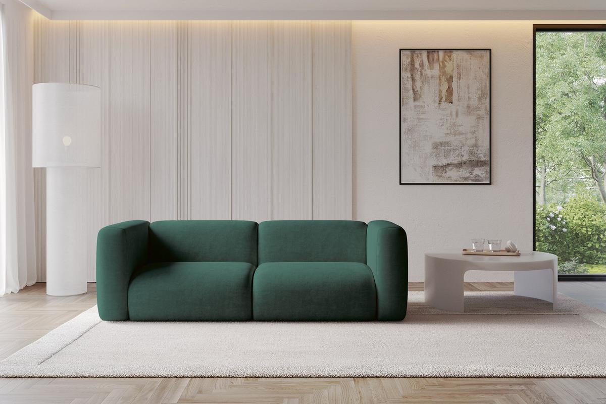 MODULARES Sofa 2-SITZER MIRA-S1 228x89x70 Grün cm Velours - Dunkelgrün/Schwarz, Holzwerkstoff/Kunststoff (228/70/89cm) - ALTDECOR