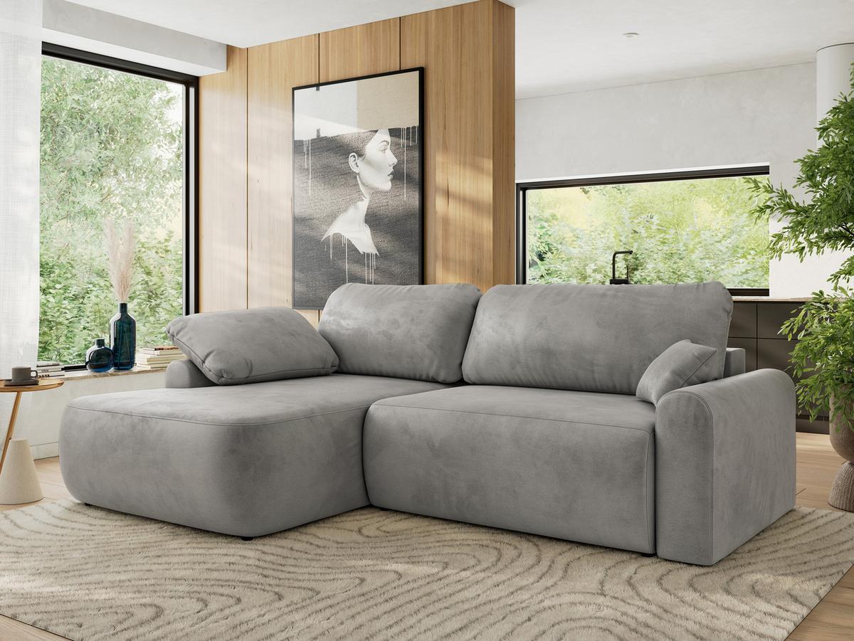 ECKSCHLAFSOFA CUBO L Hellgrau Velvet - links - Hellgrau/Schwarz, Kunststoff/Textil (273/187cm) - MKS