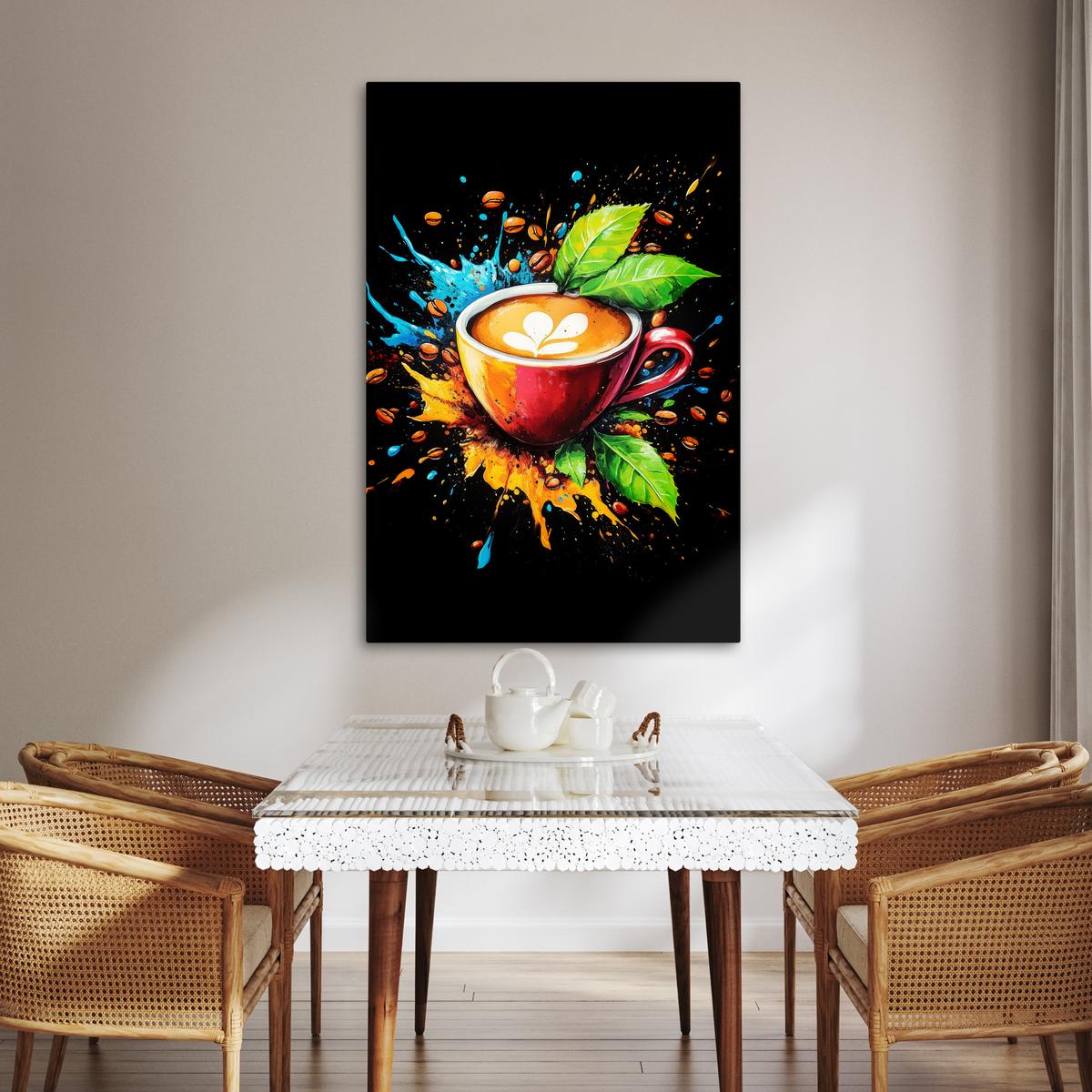 LEINWANDBILD Kaffee - Graffiti - Trinken - Abstrakt Deko XXL 80x120 cm - Mokka, Textil (80/120cm) - MuchoWow