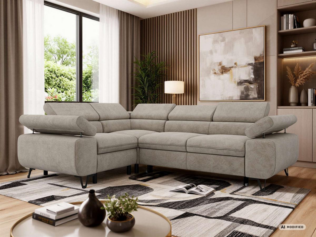 ECKSOFA FALCO L - Greige Stukture - Links Seite - Greige/Schwarz, Textil/Metall (197/268cm) - MKS